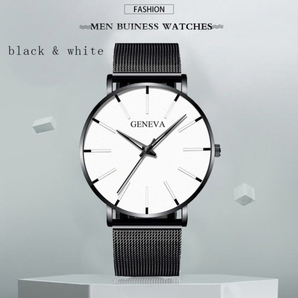 Geneva Accessories Geneva Stainless Black Mesh Band Luxury Mens Watch